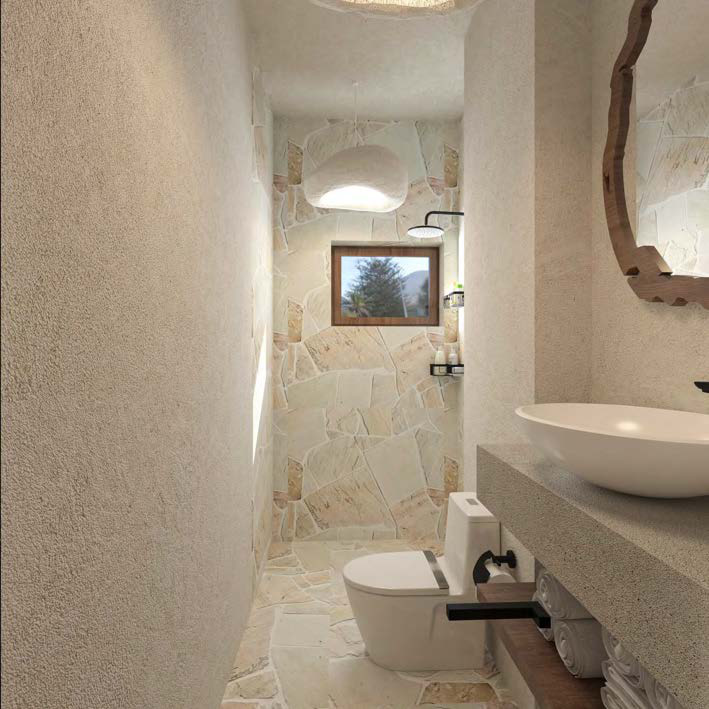 Architectural render: Understated bathroom finishes