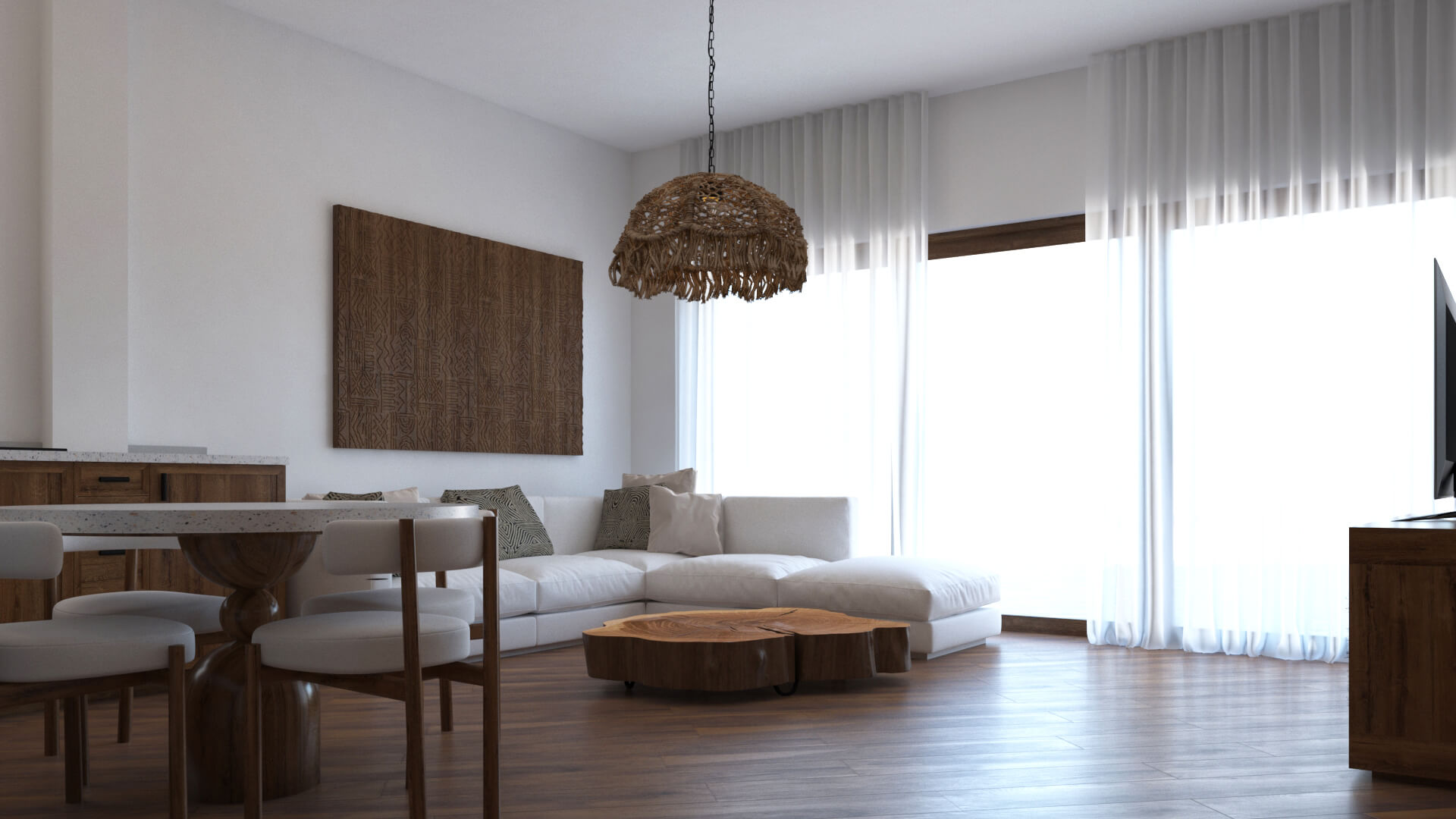 Render of an apartment with private garden and pool